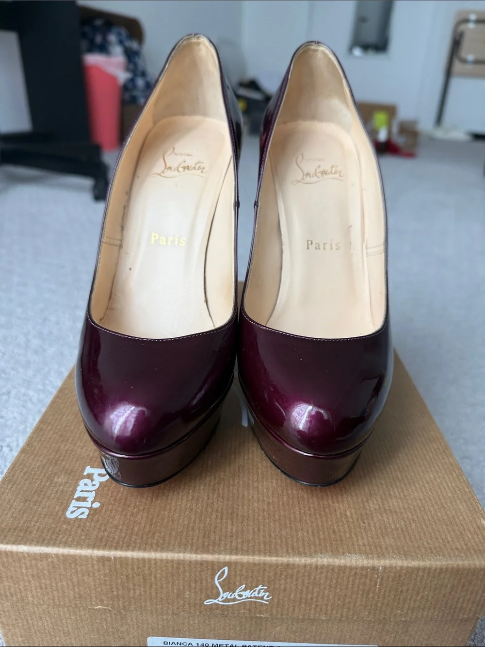 Christian Louboutin Burgundy Patent Platform Stiletto Pumps
